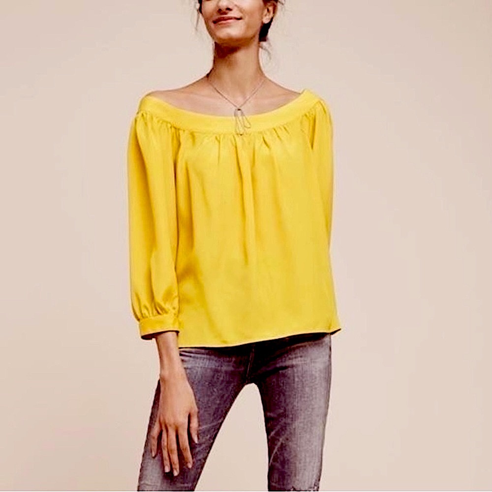 Anthropologie Yellow Blouse Top with Vibrant Hue and Flattering Silhouette